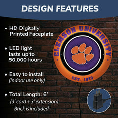 Clemson University, Metal Lite, Round - Collegiate