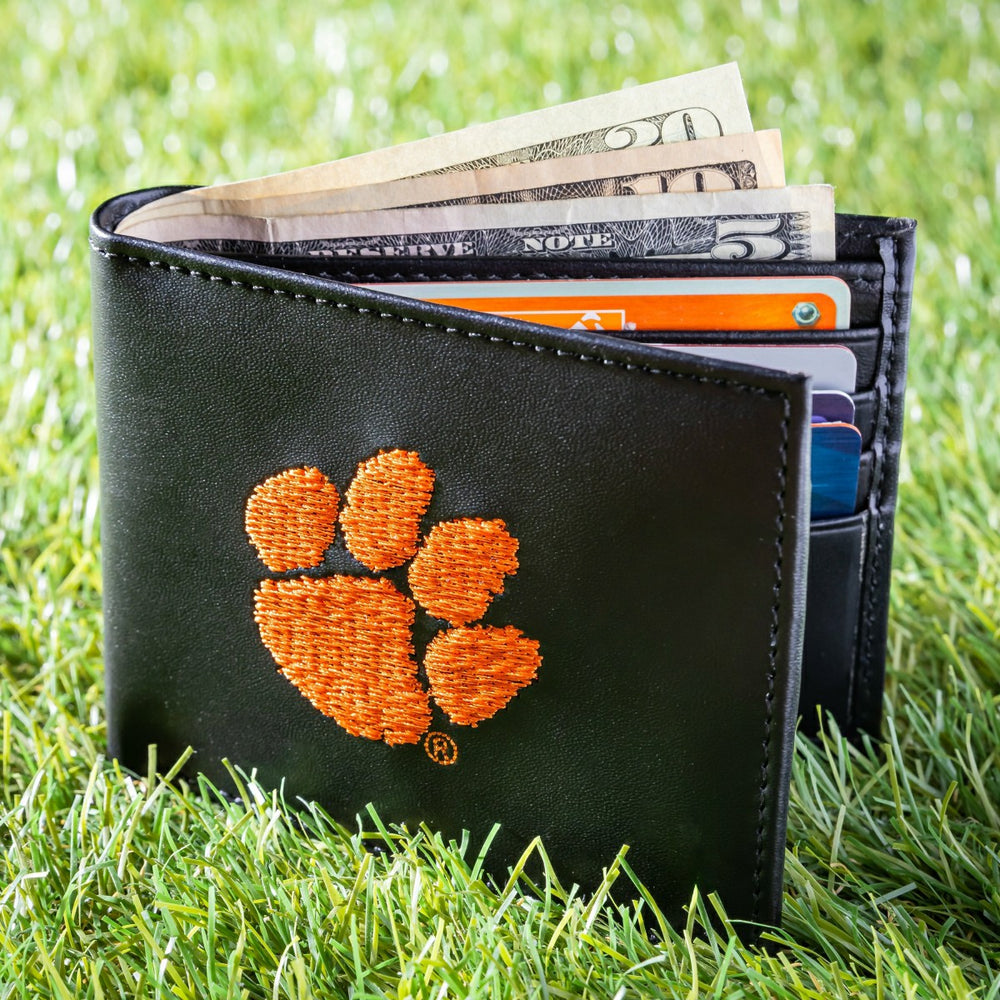Clemson University Black Bi-Fold Embroidered Wallet w/ RFID Blocking - Collegiate Home