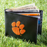 Clemson University Black Bi-Fold Embroidered Wallet w/ RFID Blocking - Collegiate Home
