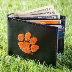 Clemson University Black Bi-Fold Embroidered Wallet w/ RFID Blocking - Collegiate Home