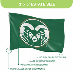Colorado State Single Sided Flag w/ 2 Grommets, 3'x5' - Collegiate Home