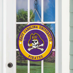 East Carolina University Round Door Décor with Hanging Rope, 18x18 - Collegiate Home