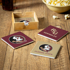 Florida State University Ceramic Coasters Set, 4pcs with Wood Caddy - Collegiate Home