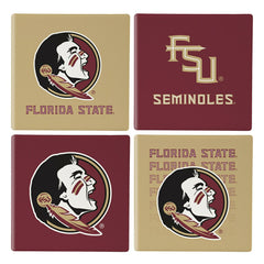 Florida State University Ceramic Coasters Set, 4pcs with Wood Caddy - Collegiate Home