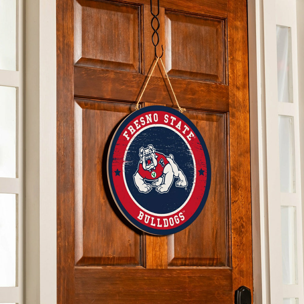 Fresno State Round Door Décor with Hanging Rope, 18x18 - Collegiate Home