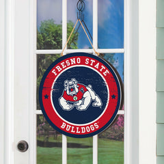 Fresno State Round Door Décor with Hanging Rope, 18x18 - Collegiate Home