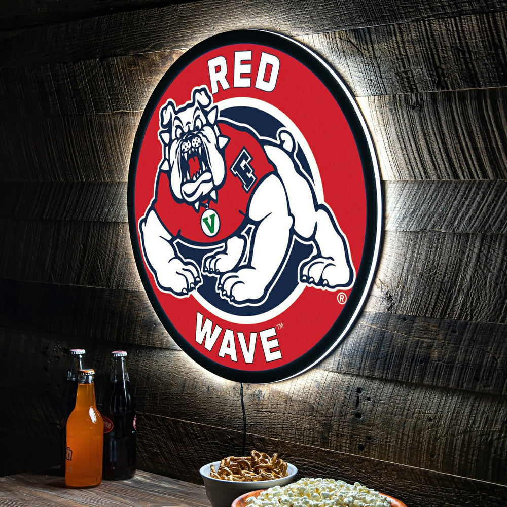 Fresno State Red Wave College Large Round Edgelite LED Decor - Collegiate Home