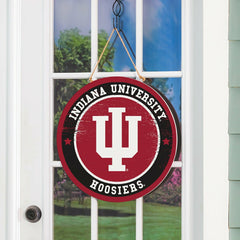 Indiana University Round Door Décor with Hanging Rope, 18x18 - Collegiate Home