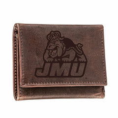 James Madison University, Tri-Fold Wallet, Brown, CH, 100% Genuine Lea - Collegiate Home