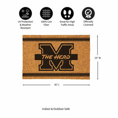 Marshall University Large One Color Coir Mat, 36"x24" - Collegiate