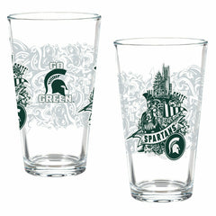 Michigan State University 16oz Glass pint, Set of 2 - Collegiate Home