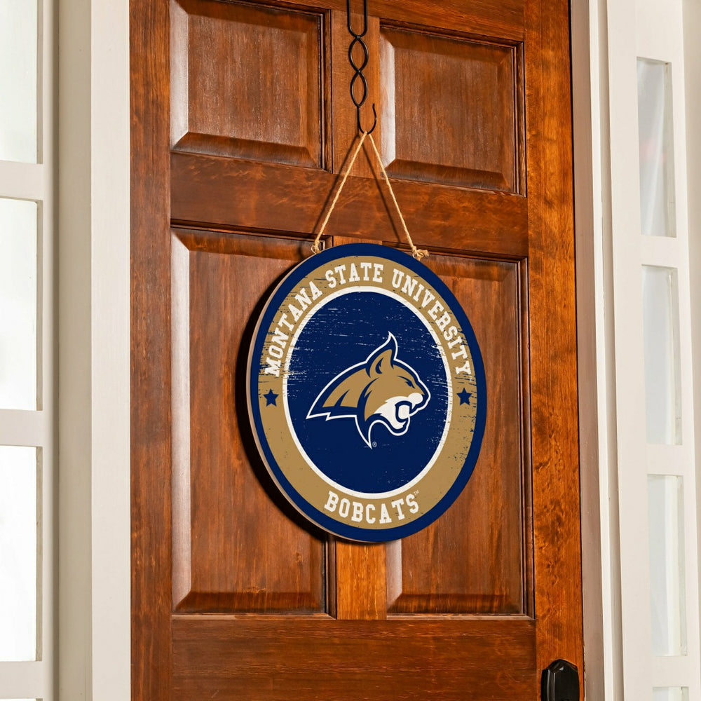 Montana State University Round Door Décor with Hanging Rope, 18x18 - Collegiate Home