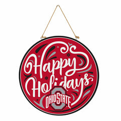 Ohio State University Holiday Round Door Décor with Hanging Rope, 18x1 - Collegiate Home