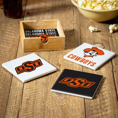 Oklahoma State University Ceramic Coasters Set, 4pcs with Wood Caddy - Collegiate Home
