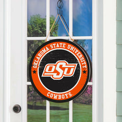 Oklahoma State University Round Door Décor with Hanging Rope, 18x18 - Collegiate Home