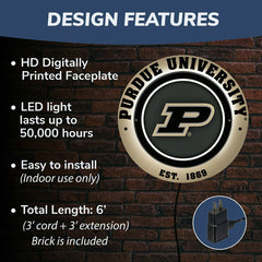 Purdue University, Metal Lite, Round - Collegiate