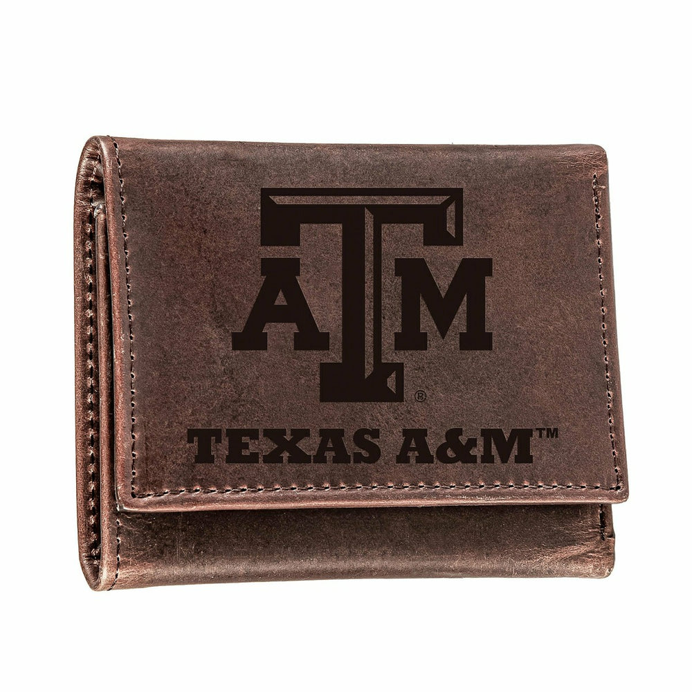 Texas A&M, Tri-Fold Wallet, Brown, CH, 100% Genuine Leather - Collegiate Home