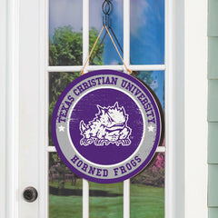 Texas Christian University Round Door Décor with Hanging Rope, 18x18 - Collegiate Home