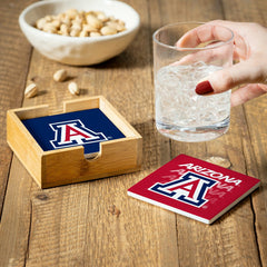 University of Arizona Ceramic Coasters Set, 4pcs with Wood Caddy - Collegiate Home