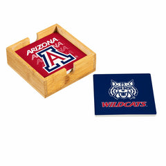University of Arizona Ceramic Coasters Set, 4pcs with Wood Caddy - Collegiate Home