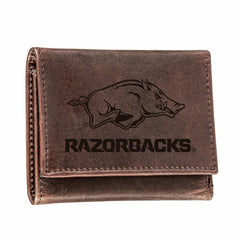 University of Arkansas, Tri-Fold Wallet, Brown, CH, 100% Genuine Leath - Collegiate Home