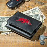 University of Arkansas Black Tri-Fold Embroidered Wallet w/ RFID Blocking - Collegiate Home