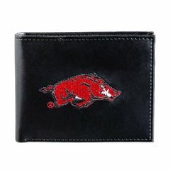 University of Arkansas Black Bi-Fold Embroidered Wallet w/ RFID Blocking - Collegiate Home