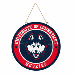 University of Connecticut Round Door Décor with Hanging Rope, 18x18 - Collegiate Home