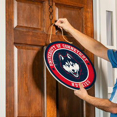 University of Connecticut Round Door Décor with Hanging Rope, 18x18 - Collegiate Home