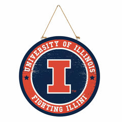 University of Illinois Round Door Décor with Hanging Rope, 18x18 - Collegiate Home