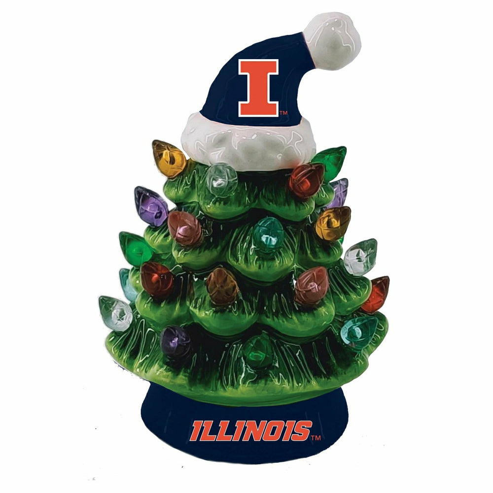4" Mini LED Tabletop Christmas Tree, Set of 2, University of Illinois - Collegiate Home
