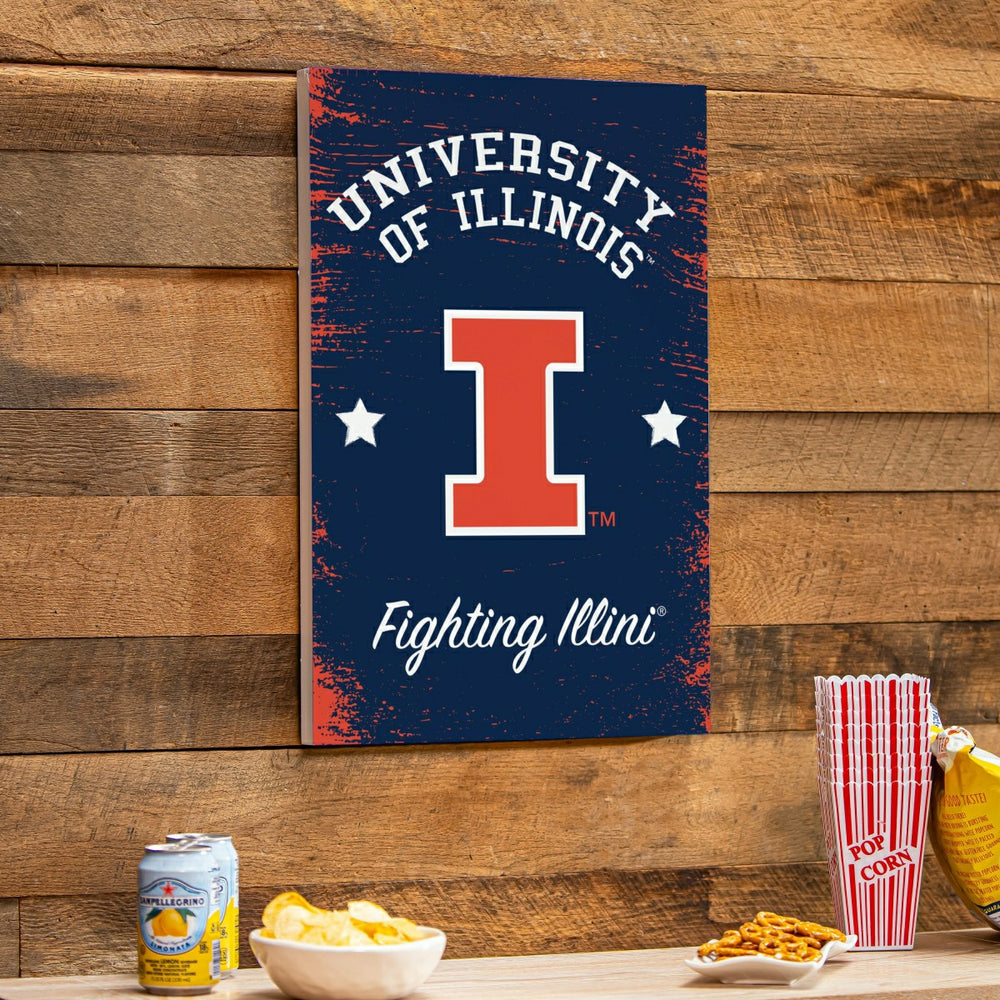 University of Illinois Wood Wall Sign, 16x24 - Collegiate Home