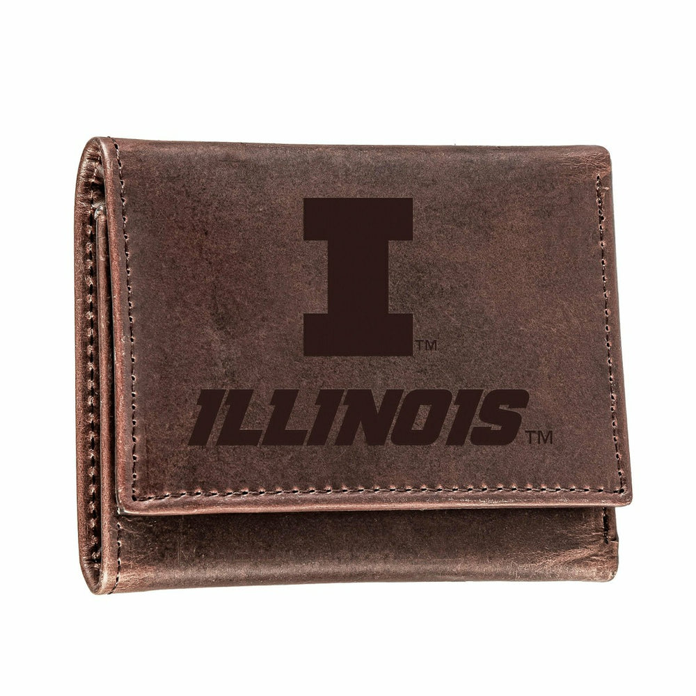 University of Illinois, Tri-Fold Wallet, Brown, CH, 100% Genuine Leath - Collegiate Home