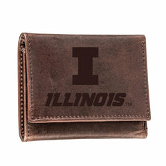 University of Illinois, Tri-Fold Wallet, Brown, CH, 100% Genuine Leath - Collegiate Home