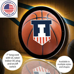 LED Wall Decor, Round, Med, Illinois, Basketball - Collegiate Home
