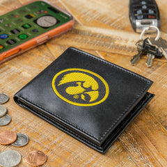 University of Iowa Black Bi-Fold Embroidered Wallet w/ RFID Blocking - Collegiate Home