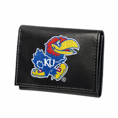 University of Kansas Black Tri-Fold Embroidered Wallet w/ RFID Blocking - Collegiate Home