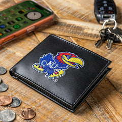 University of Kansas Black Bi-Fold Embroidered Wallet - Collegiate Home