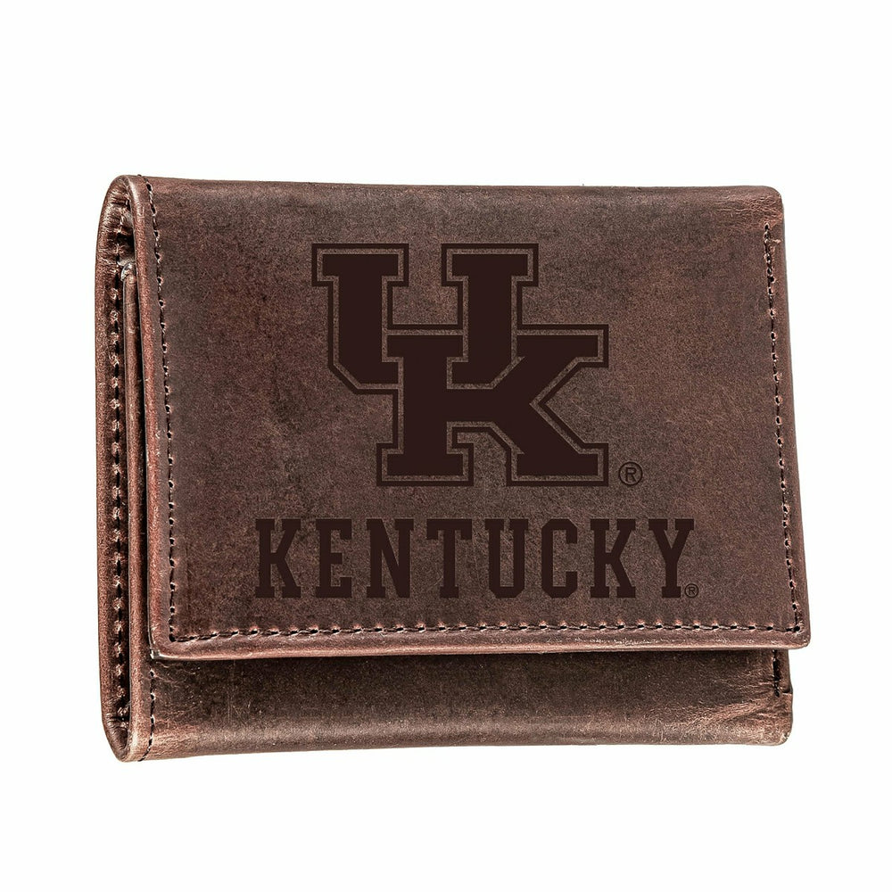 University of Kentucky, Tri-Fold Wallet, Brown, CH, 100% Genuine Leath - Collegiate Home