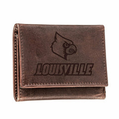 University of Louisville, Tri-Fold Wallet, Brown, CH, 100% Genuine Lea - Collegiate Home