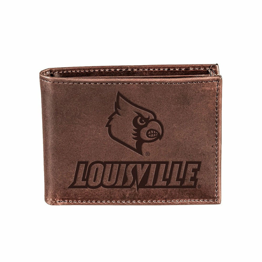 University of Louisville, Bi-Fold Wallet, Brown, CH, 100% Genuine Leat - Collegiate Home