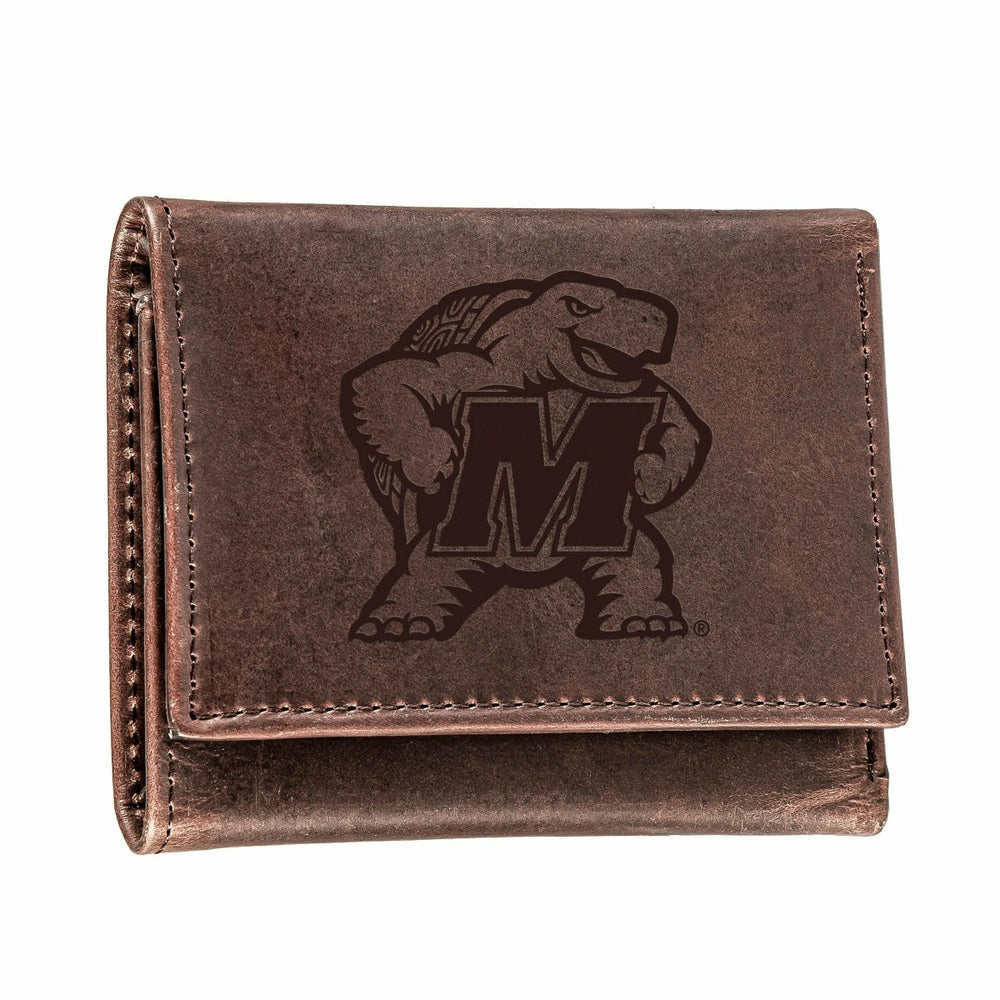 University of Maryland, Tri-Fold Wallet, Brown, CH, 100% Genuine Leath - Collegiate Home