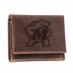 University of Maryland, Tri-Fold Wallet, Brown, CH, 100% Genuine Leath - Collegiate Home