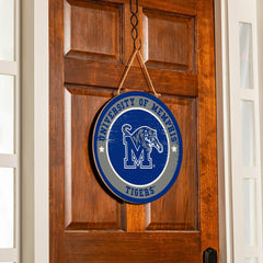 University of Memphis Round Door Décor with Hanging Rope, 18x18 - Collegiate Home