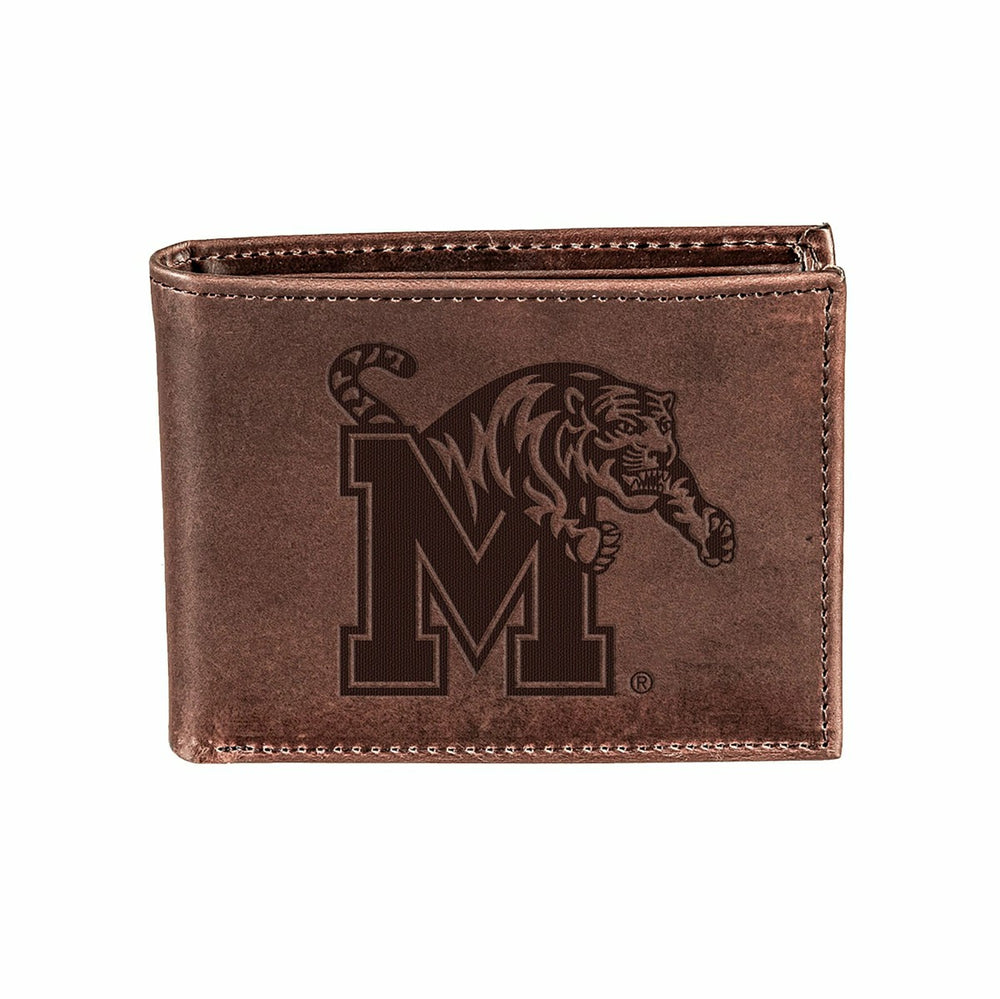 University of Memphis, Bi-Fold Wallet, Brown, CH, 100% Genuine Leather - Collegiate Home