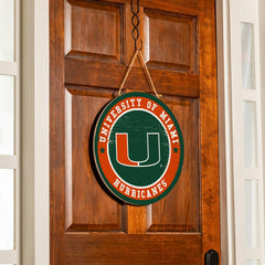 University of Miami Round Door Décor with Hanging Rope, 18x18 - Collegiate Home