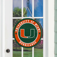 University of Miami Round Door Décor with Hanging Rope, 18x18 - Collegiate Home