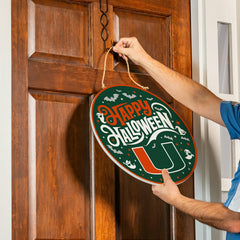 University of Miami Halloween Round Door Décor with Hanging Rope, 18x1 - Collegiate Home