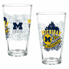University Of Michigan 16oz Glass pint, Set of 2 - Collegiate Home