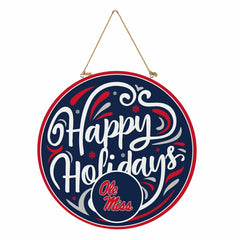 University of Mississippi Holiday Round Door Décor with Hanging Rope, - Collegiate Home